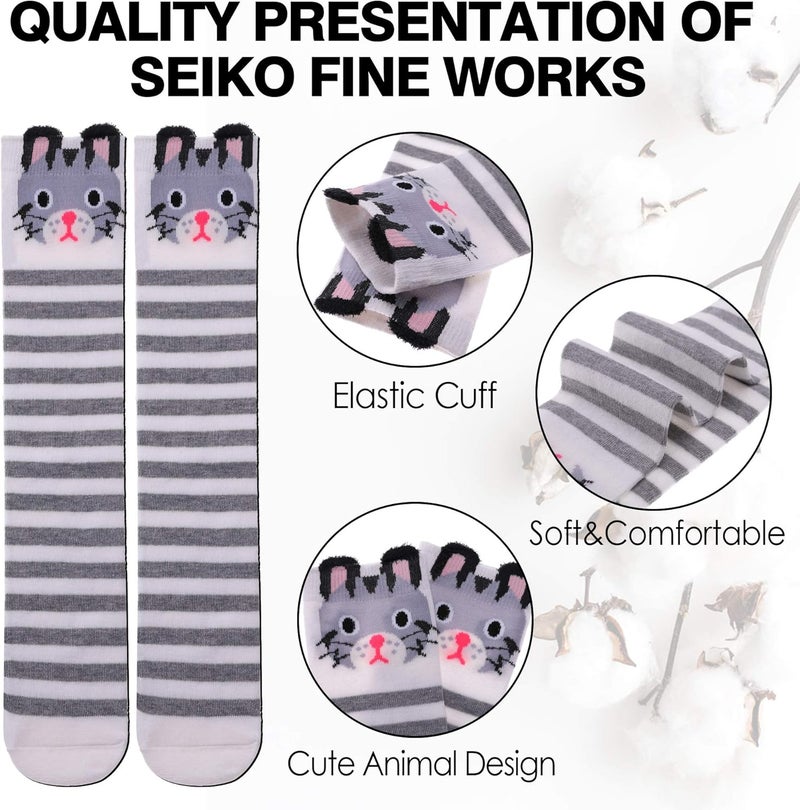 SDBING Kids Girls Knee High Socks Crazy Funny Gift Novelty Soft Cute Animal Dress Long Socks 6 Pairs - Image 5